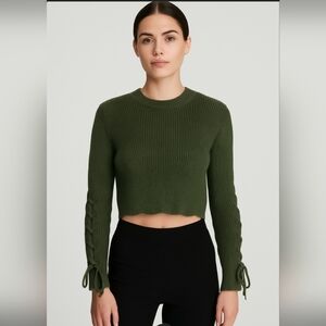 Aritzia Wilfred Green Salome Tied Crop Oversize Lace Up Sweater XXS